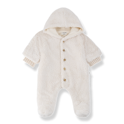 snowsuit sherpa button up with hood - ecru