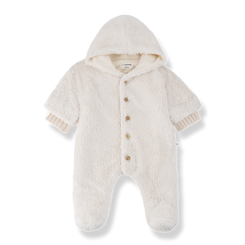 snowsuit sherpa button up with hood - ecru
