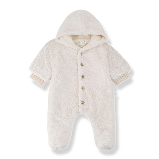 snowsuit sherpa button up with hood - ecru