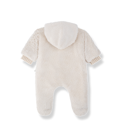 snowsuit sherpa button up with hood - ecru