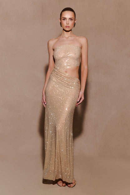 Starla Strapless Diamante Maxi Dress - Gold