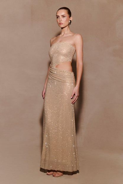 Starla Strapless Diamante Maxi Dress - Gold