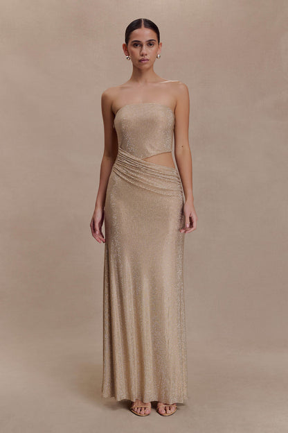 Starla Strapless Diamante Maxi Dress - Gold