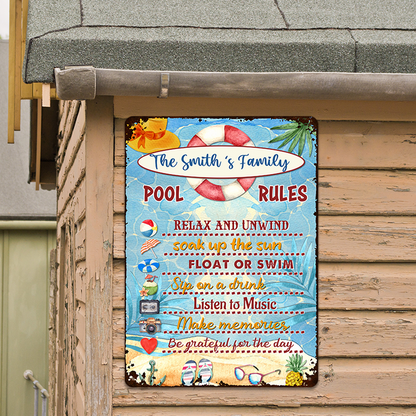 Swimming Pool Rules Summer Poolside Decor Personalized Custom Metal Sign