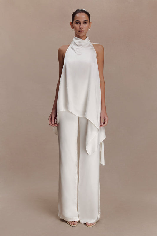 Sydney Asymmetrical Satin Halter Top - Ivory