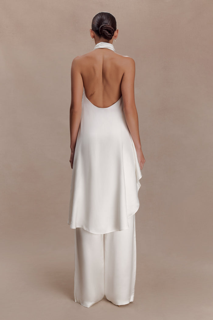 Sydney Asymmetrical Satin Halter Top - Ivory