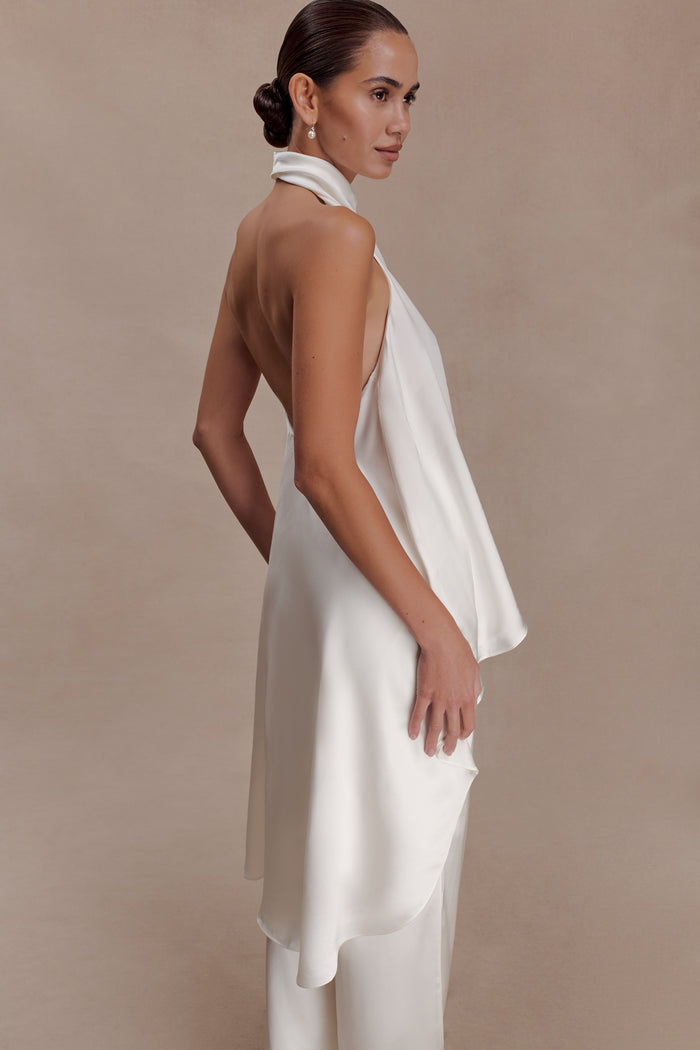Sydney Asymmetrical Satin Halter Top - Ivory