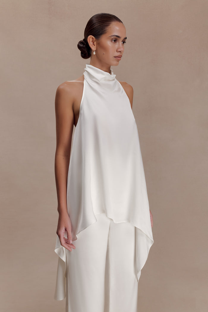 Sydney Asymmetrical Satin Halter Top - Ivory