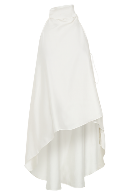 Sydney Asymmetrical Satin Halter Top - Ivory
