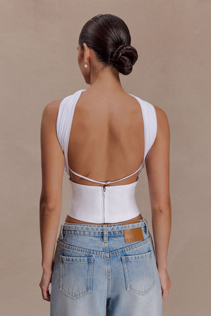 Talia Chiffon And Linen Halter Top - White