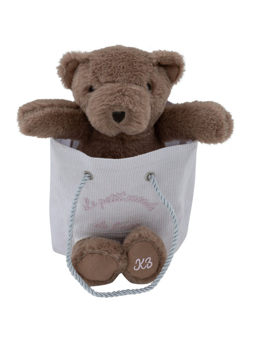 teddy bear in stripe bag - white/pink