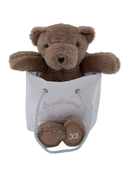 teddy bear in stripe bag - white/pink