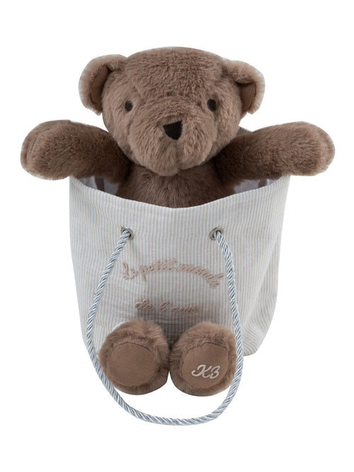 teddy bear in stripe bag - white/stone