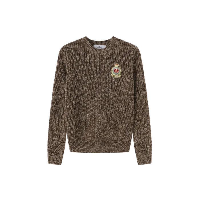 top l/s marled knit emblem sweater - brown