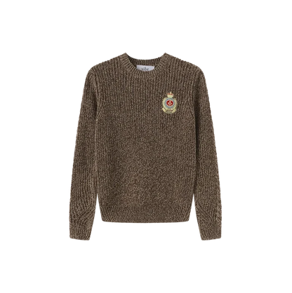 top l/s marled knit emblem sweater - brown