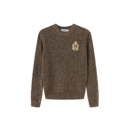 top l/s marled knit emblem sweater - brown