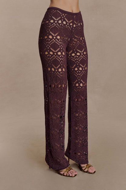 Trena Crochet Knit Pants - Chocolate
