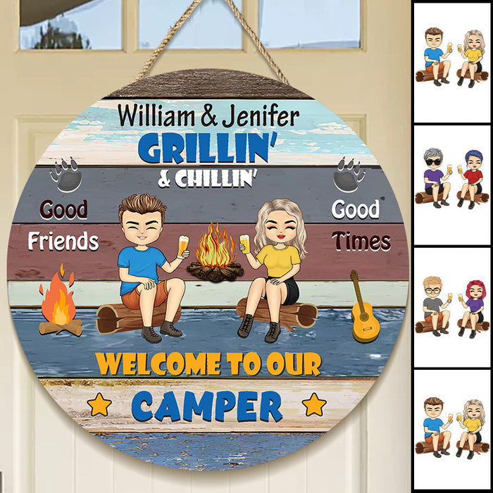 Welcome To Our Camper Gift For Camping Couples Personalized Custom Door Sign
