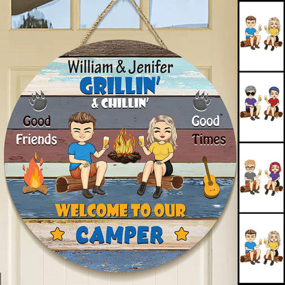 Welcome To Our Camper Gift For Camping Couples Personalized Custom Door Sign