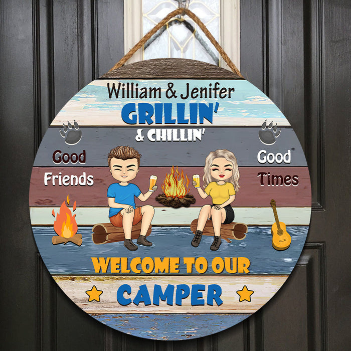 Welcome To Our Camper Gift For Camping Couples Personalized Custom Door Sign