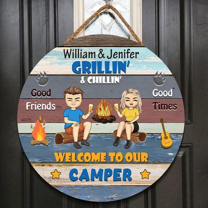 Welcome To Our Camper Gift For Camping Couples Personalized Custom Door Sign
