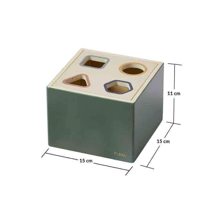 Wooden Shape Sorting box, 10 pcs, Handpainted, Green PLAY wooden-shape-sorting-box-multicolors-natural-wood  flexa-com.myshopify.com