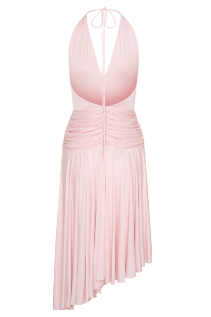 Zelda Asymmetric Slinky Midi Dress - Ballet Pink