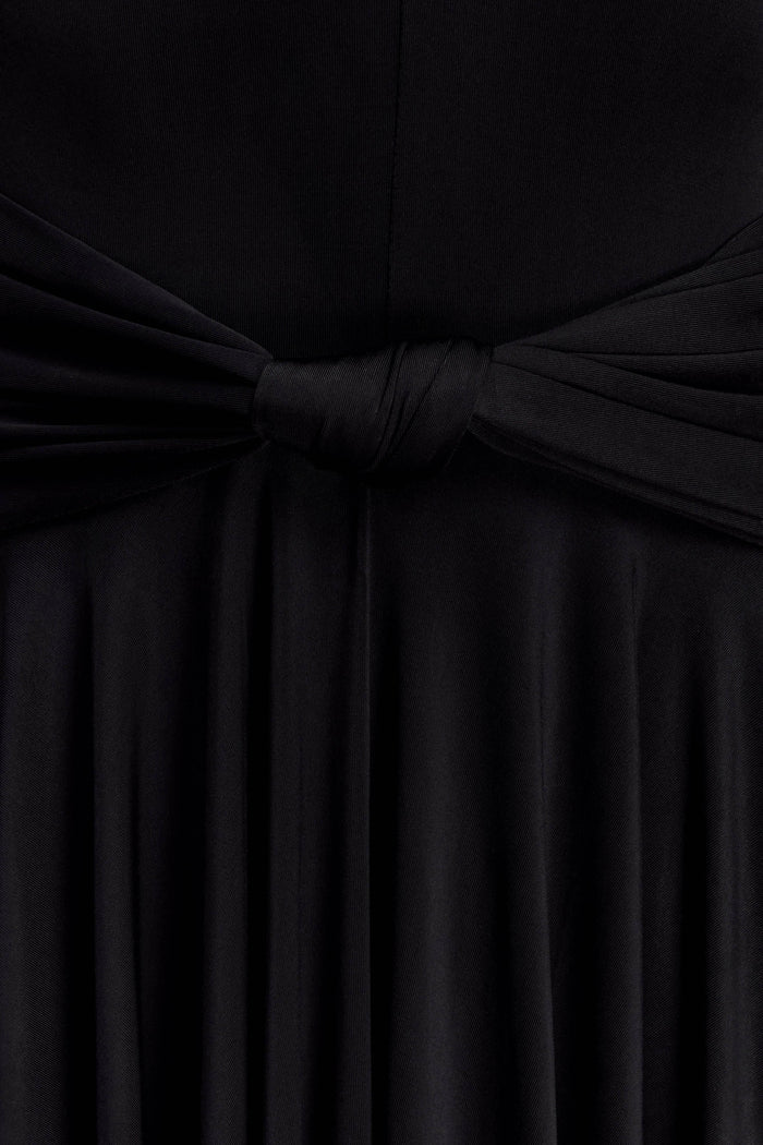 Zelda Asymmetric Slinky Midi Dress - Black