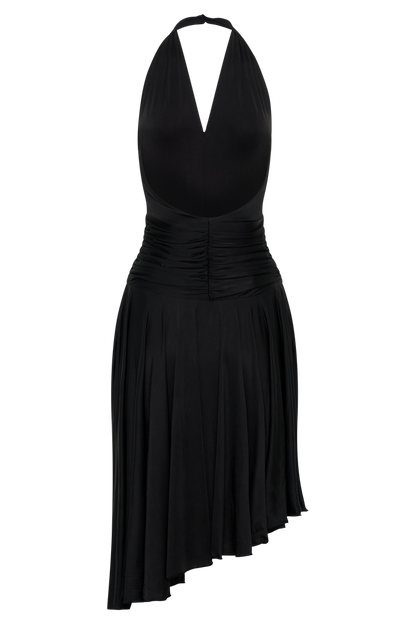 Zelda Asymmetric Slinky Midi Dress - Black